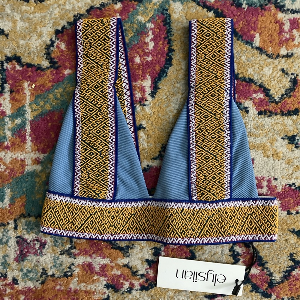 NWT ELYSIIAN Blue and Gold Bikini Top - Bali